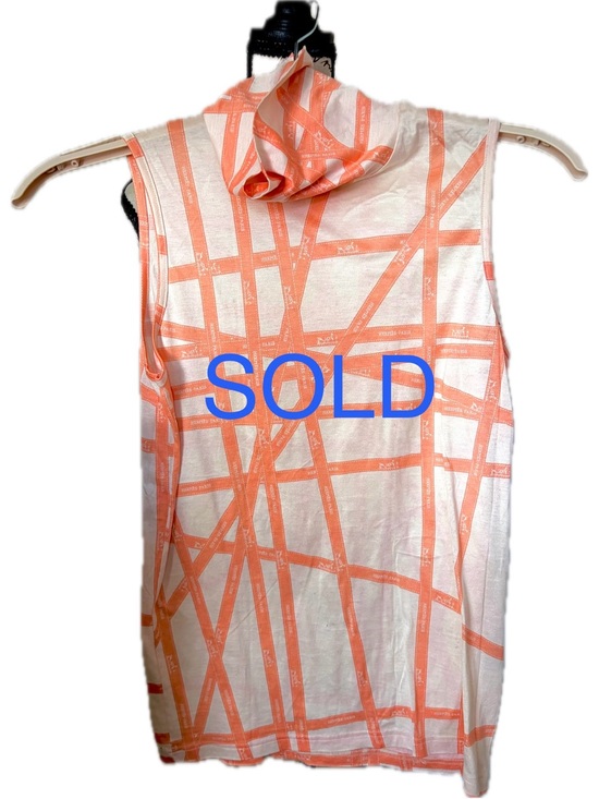 Hermes Tops - Hermès—Orange Ribbon Striped White Sleeveless Mock Neck Top, M SOLD